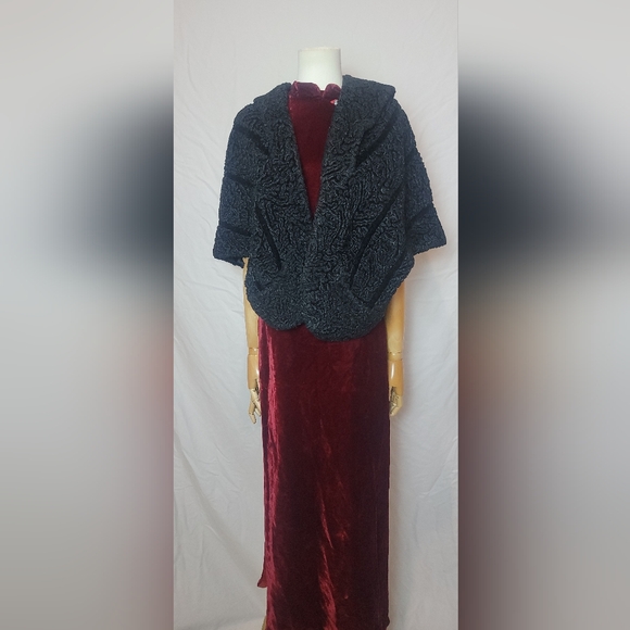 Vintage 1950s Black Persian Lamb Fur Stole With Pockets By Flah's, One Size - Picture 1 of 10